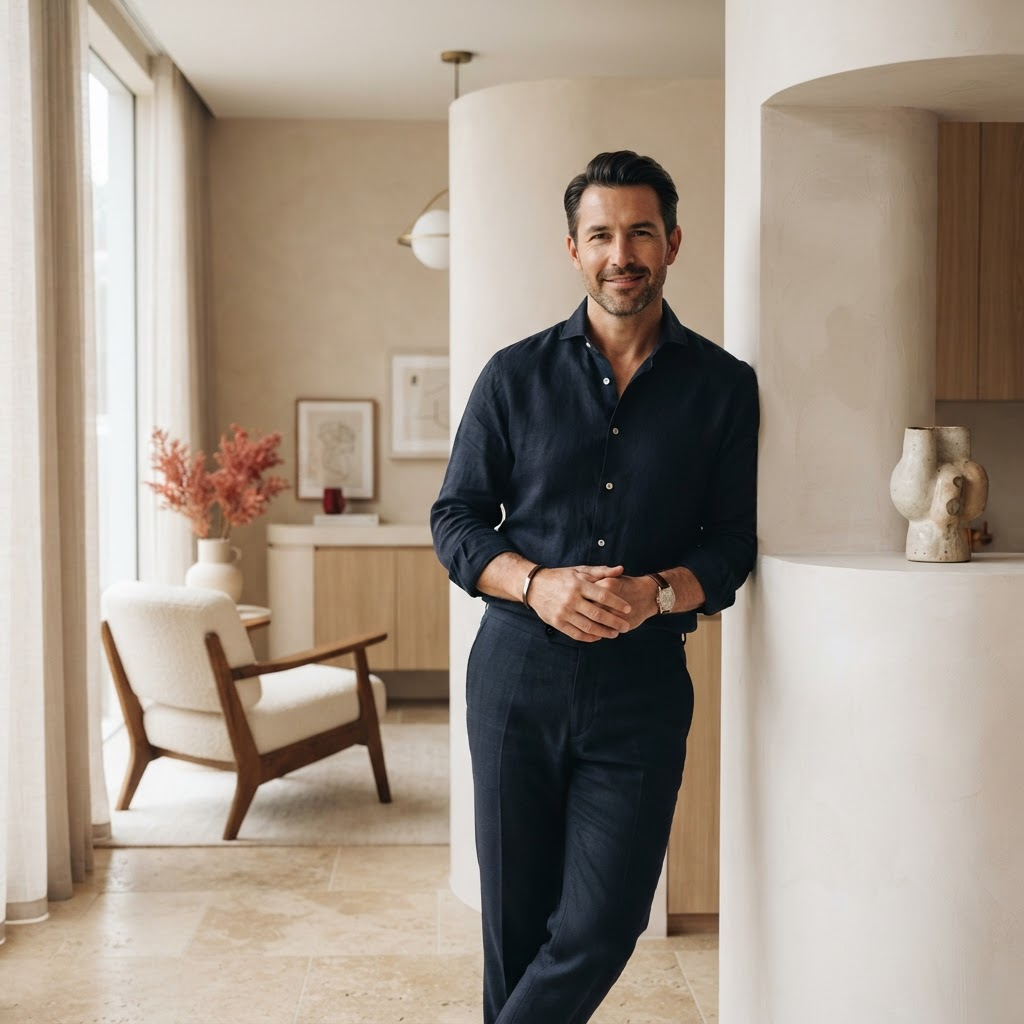 A relaxed, healthy man in a calm, modern wellness clinic